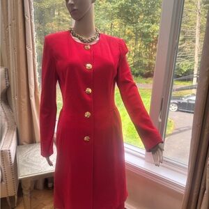 St. John Red & Gold Knit Skirt Suit